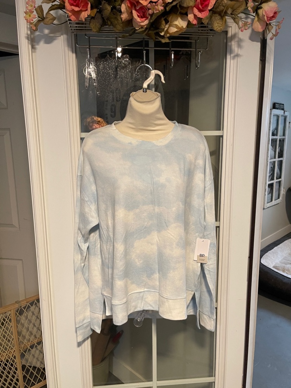 bp Light Blue Cloud-Print Crewneck Sweater